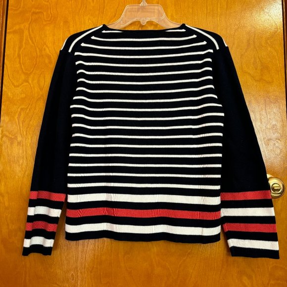 Liz Claiborne Lizsport Women's Black/White/Red Striped Sweater Size LARGE - Picture 7 of 9